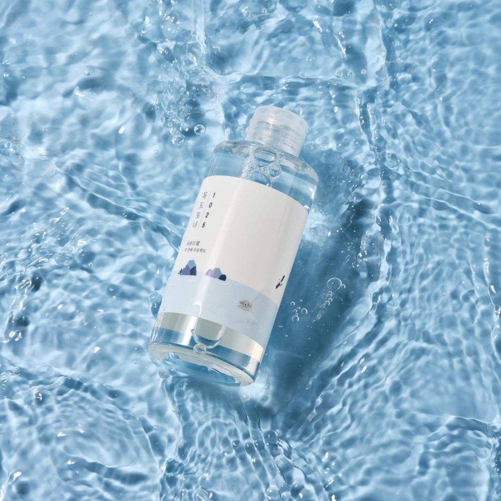 ROUND LAB 1025 Dokdo Toner bottle in rippling water
