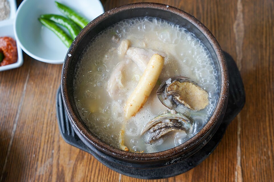 Samgyetang in Seoul with abalone, a popular premium version at Korea Samgyetang