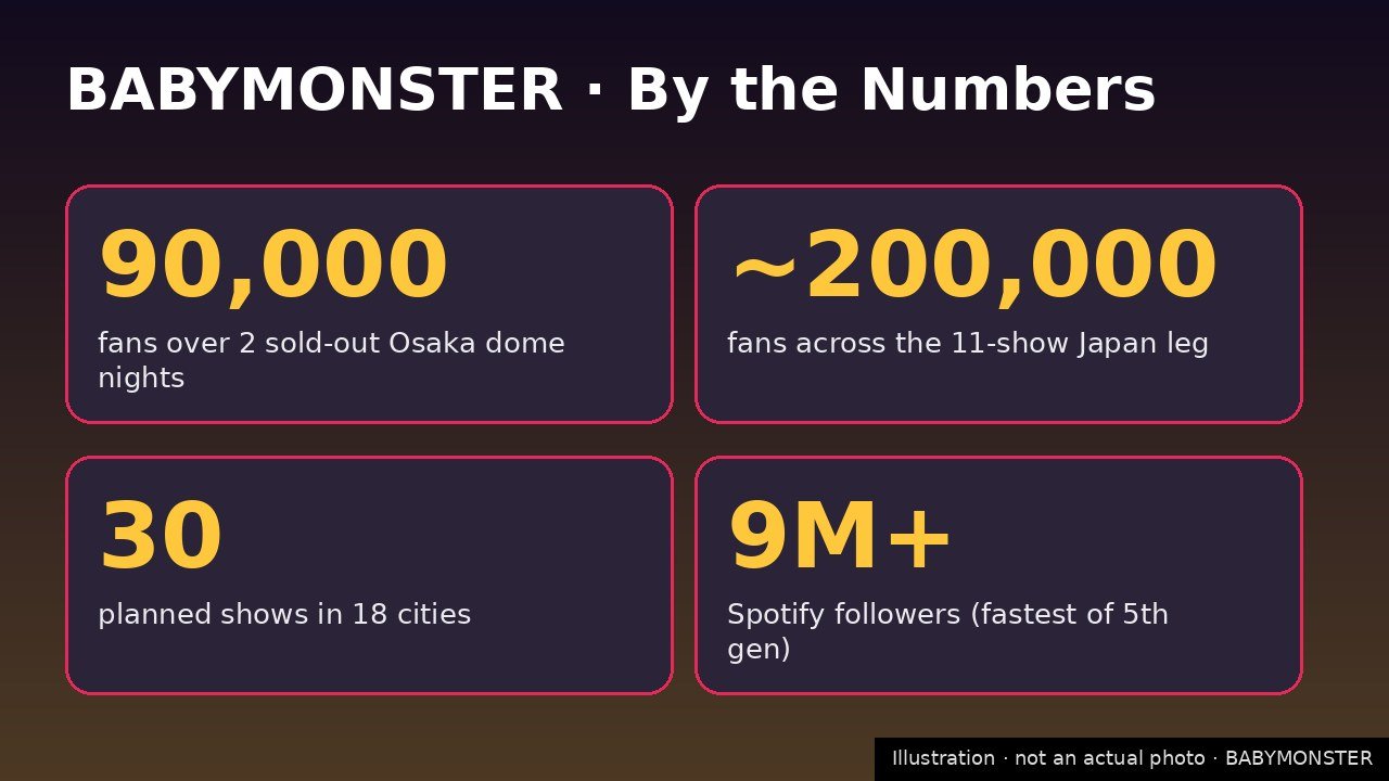 BABYMONSTER by-the-numbers infographic with attendance, chart and tour figures