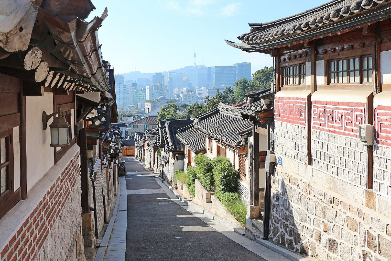 Bukchon alley with a view toward Namsan Seoul Tower