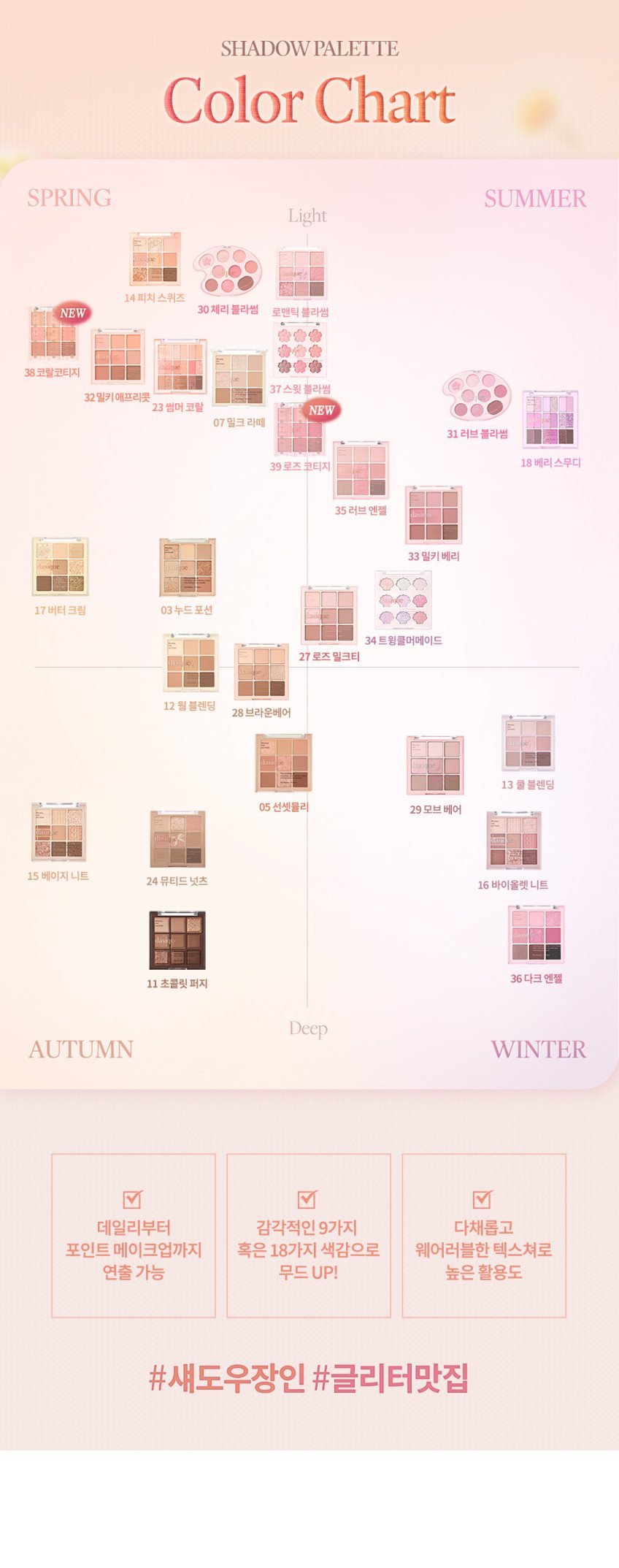 dasique Shadow Palette brand color-family reference chart