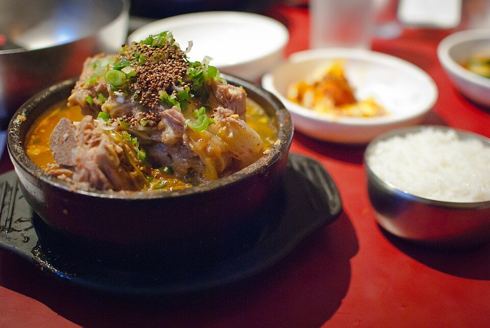 Gamjatang in Seoul: pork bone stew with potatoes and perilla leaves