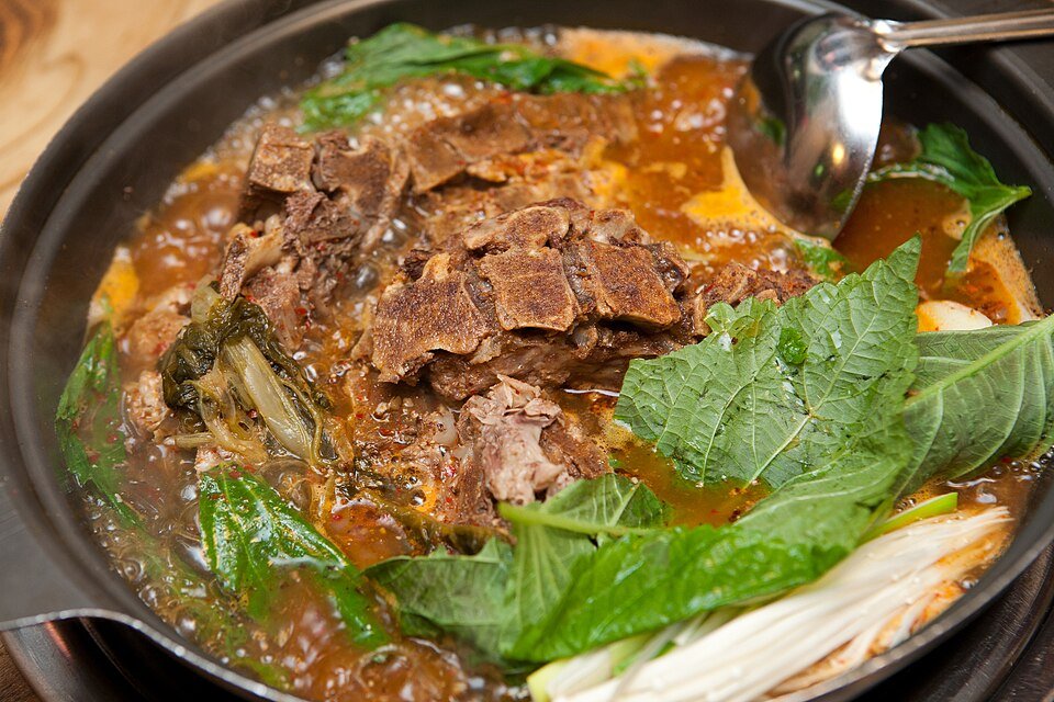 Gamjatang pork back-bone stew served in a pot