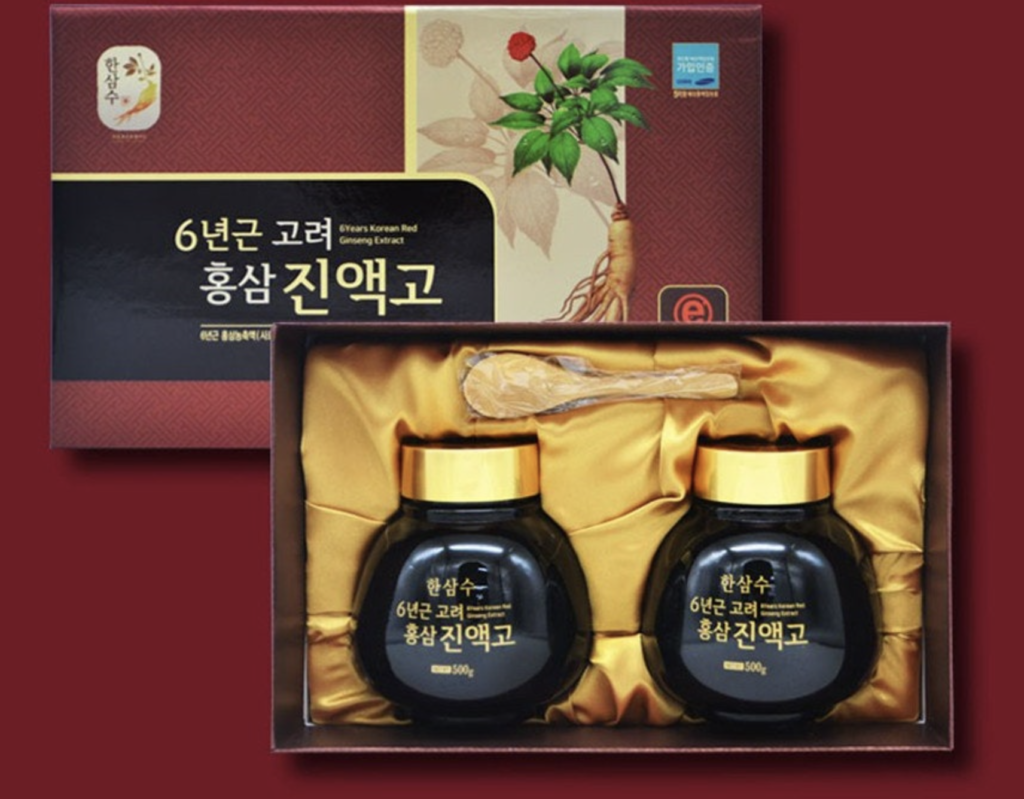 Hansamsu Red Ginseng Jin-Aek-Go 1kg gift box with two 500g jars and spoon