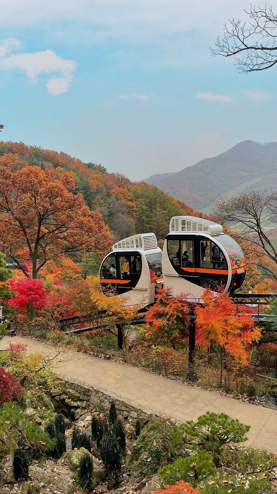 Hwadam Forest monorail in autumn foliage