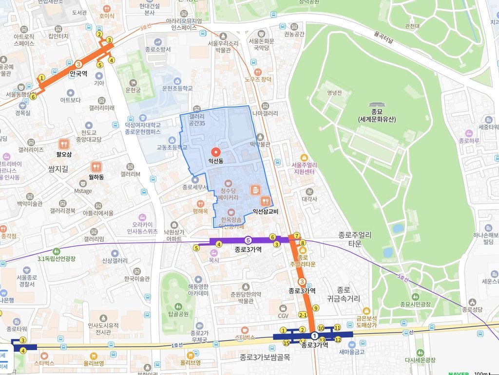 Visitor map of Ikseon-dong with Changdeokgung, Jongmyo and Insadong