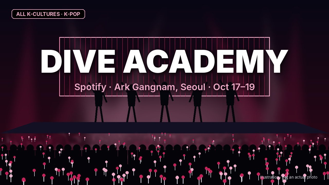 IVE — DIVE ACADEMY: Spotify · Ark Gangnam, Seoul · Oct 17–19 (illustration)