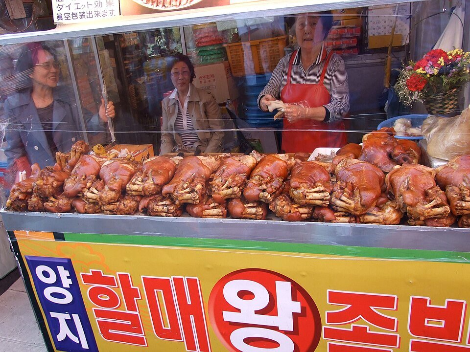 Jokbal platters sold at a Seoul market stall