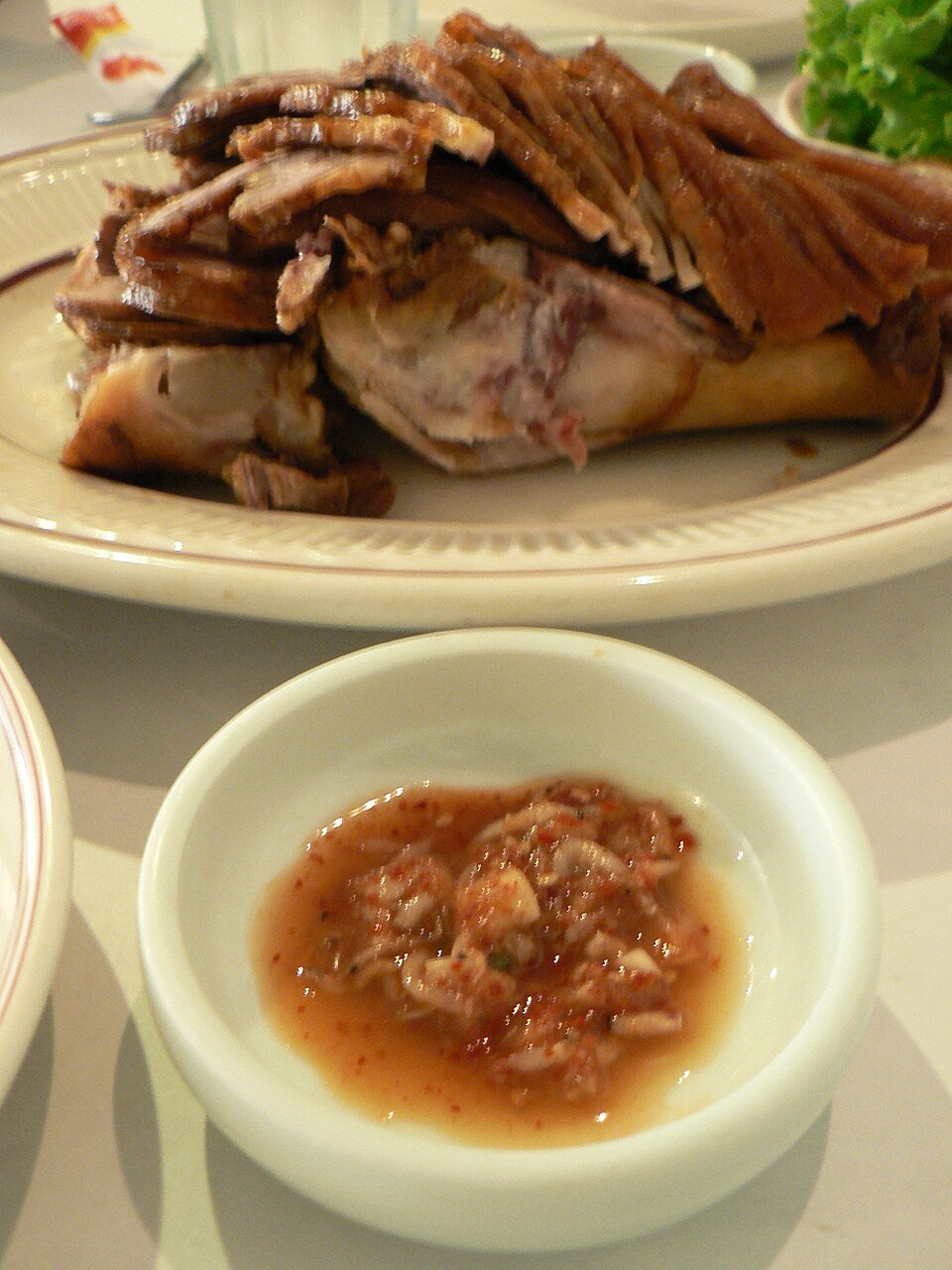 Sliced jokbal with salted shrimp dipping sauce