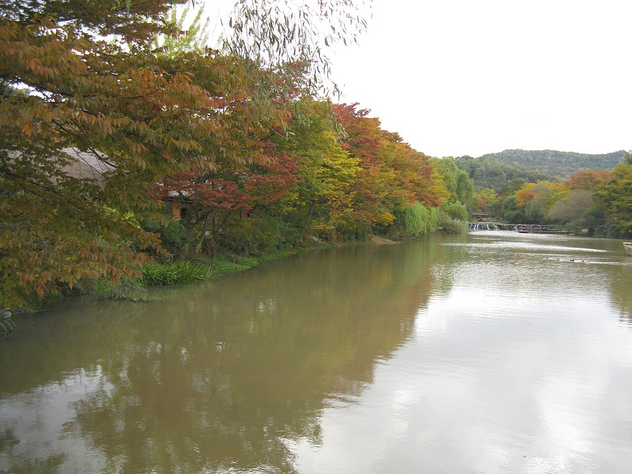 Autumn pond and trees at the Korean Folk Village