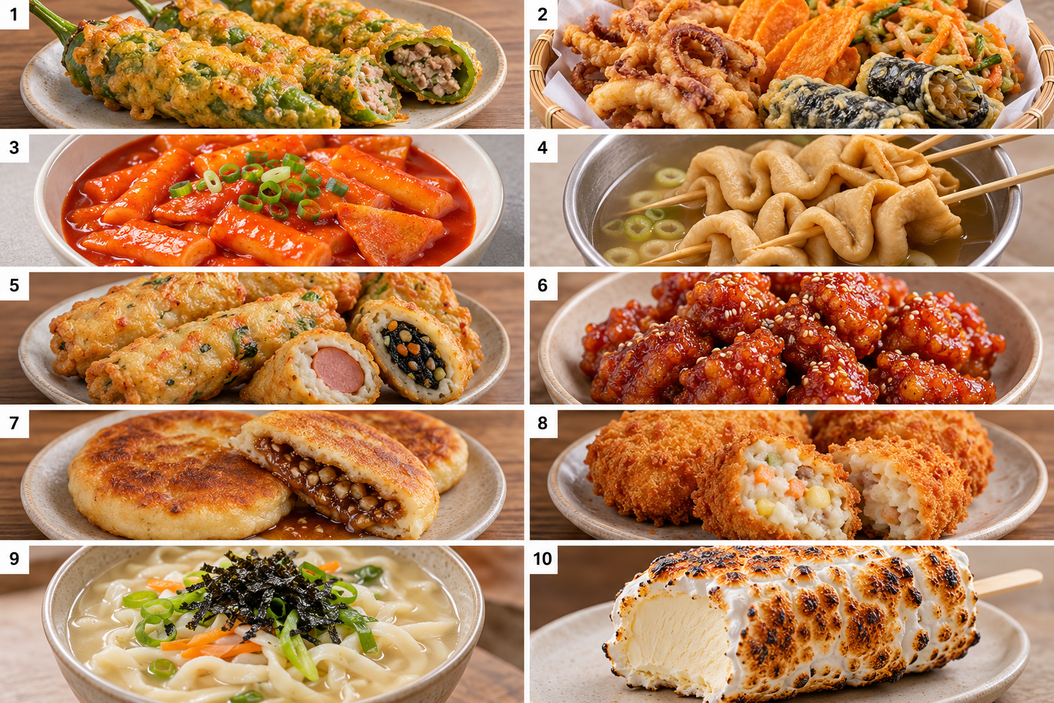 Illustrative guide to the ten Korean foods described below, numbered one to ten