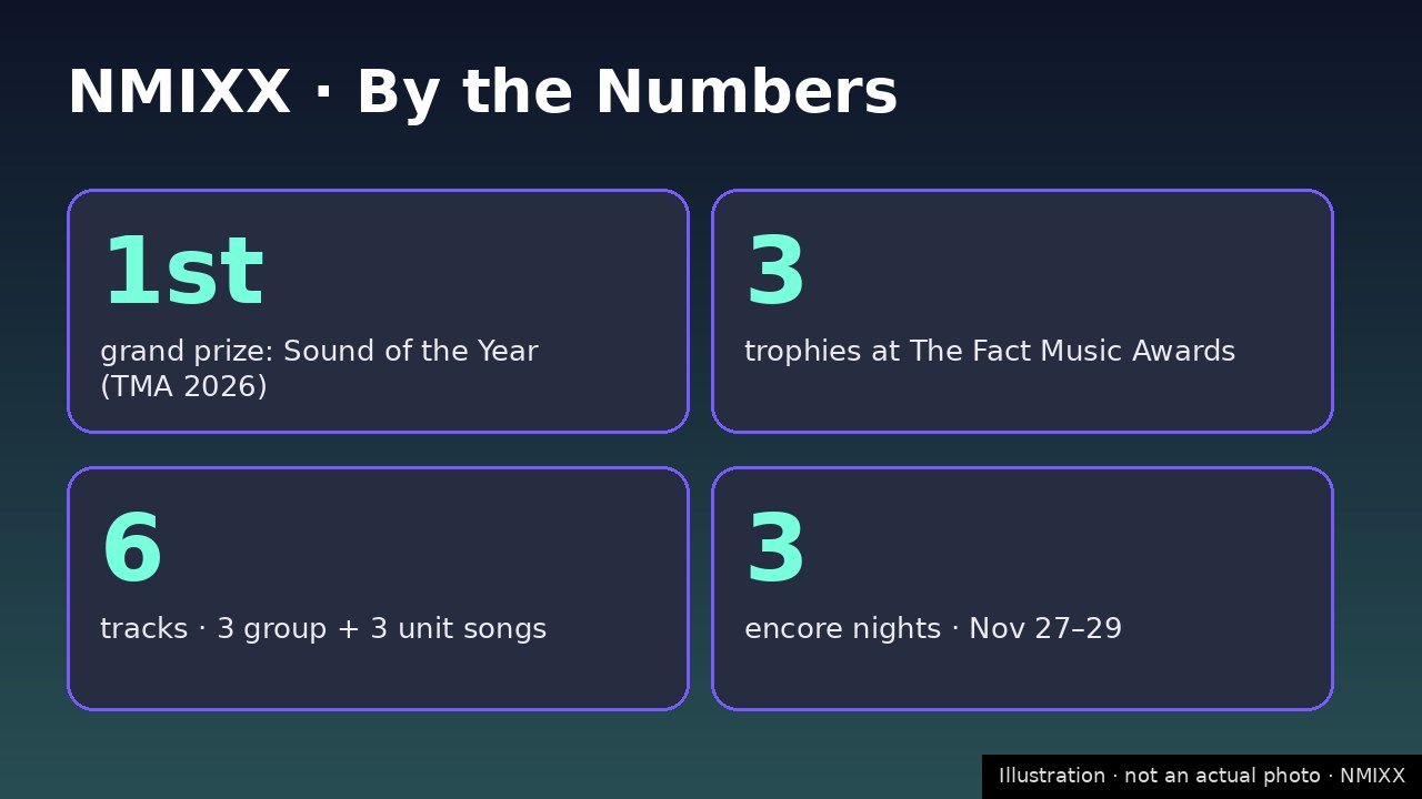 NMIXX by-the-numbers infographic with attendance, chart and tour figures