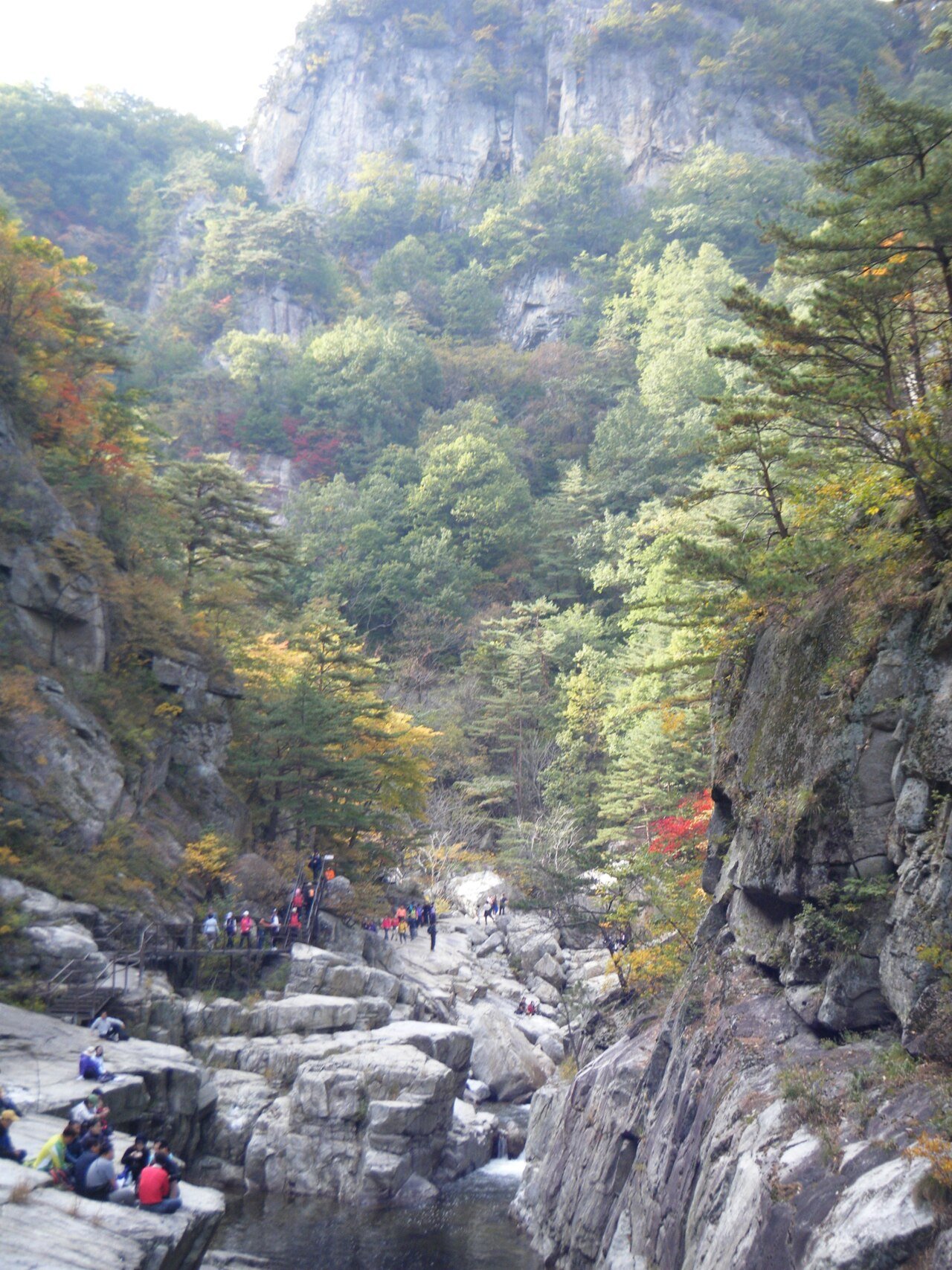 Odaesan autumn foliage in a rocky valley of Odaesan National Park
