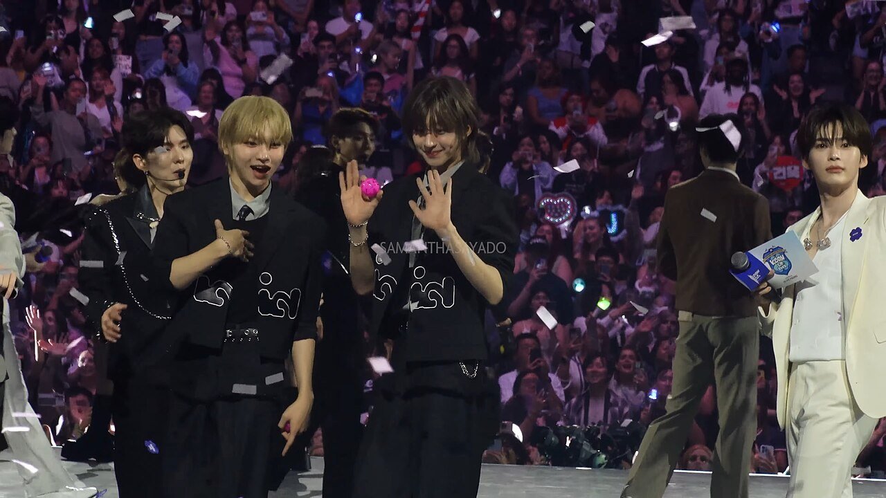 Sung Han-bin and fellow artists on stage during the Last Goodbye at KCON LA 2025