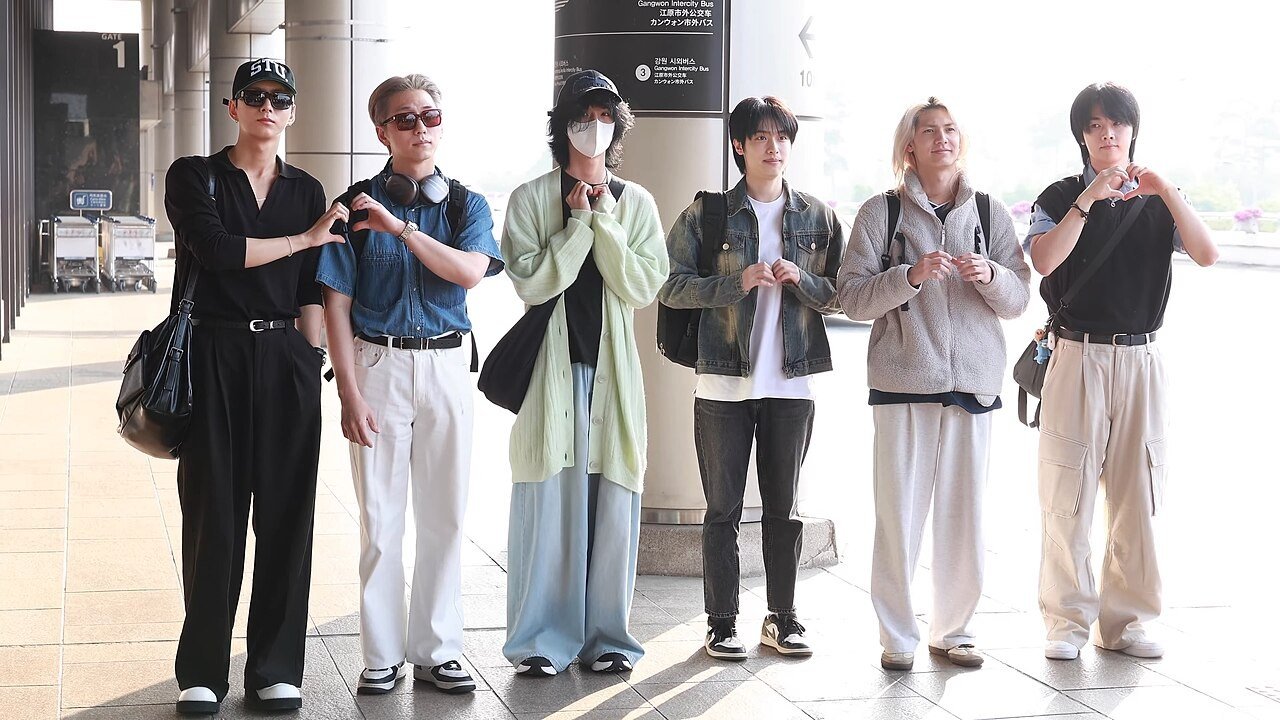 Xdinary Heroes at Gimpo International Airport in May 2025, before Gunil's departure
